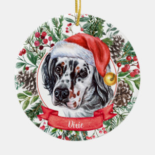 Engelska Setter Anpassningsbar Santa Hund jul Orna Julgransprydnad Keramik
