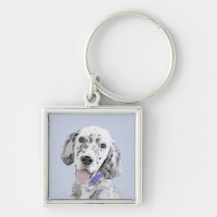 Engelska Setter Blue Belton Painting Hund Art Fyrkantig Silverfärgad Nyckelring