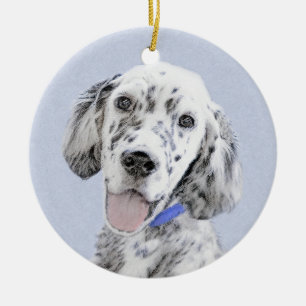 Engelska Setter Blue Belton Painting Hund Art Julgransprydnad Keramik