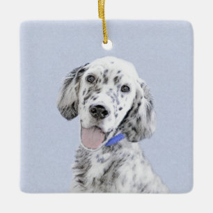 Engelska Setter Blue Belton Painting Hund Art Julgransprydnad Keramik