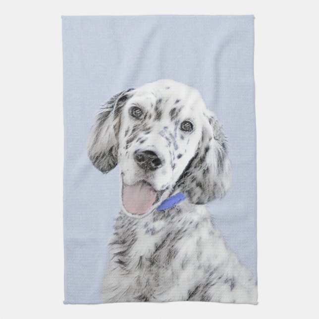 Engelska Setter Blue Belton Painting Hund Art Kökshandduk (Vertikal)
