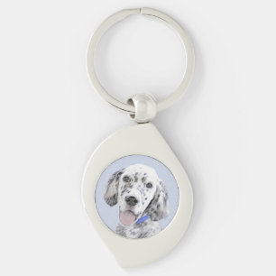 Engelska Setter Blue Belton Painting Hund Art Swirl Silverfärgad Nyckelring