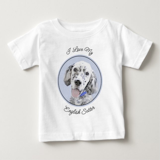 Engelska Setter Blue Belton Painting Hund Art T Shirt (Framsida)