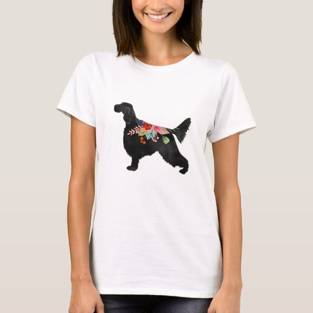 Engelska Setter Hund aveln Bohemian Blommigt Silho T Shirt (Framsida)