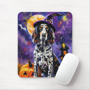 Engelska Setter Hund Halloween Witch och Pumpkin Musmatta