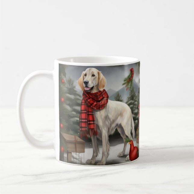 Engelska Setter Hund i Snö jul Kaffemugg (Vänster)