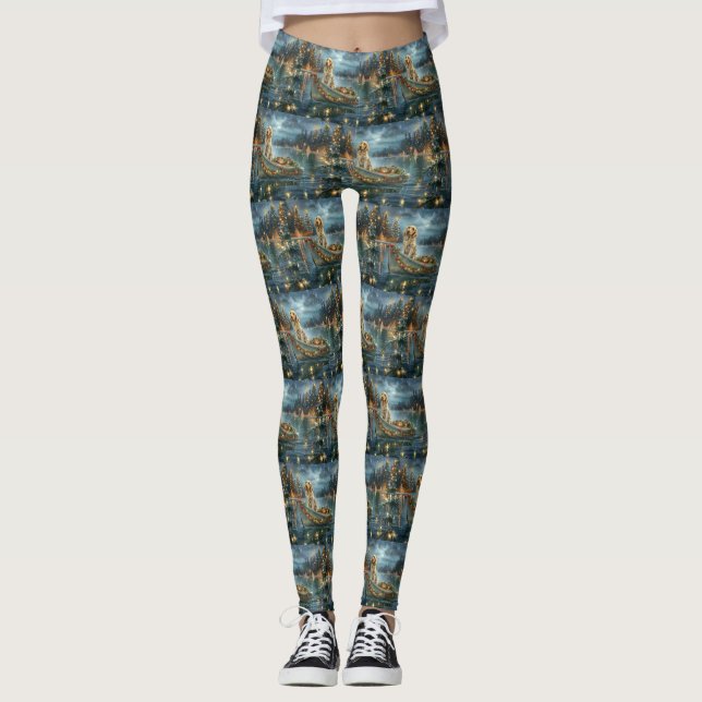 Engelska Setter jul - festlig resa Leggings (Framsida)