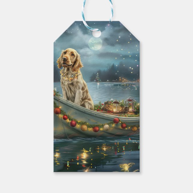 Engelska Setter jul - festlig resa Presentetikett (Framsidan)
