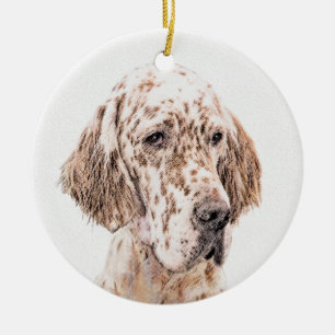 Engelska Setter Orange Belton Painting Hund Julgransprydnad Keramik