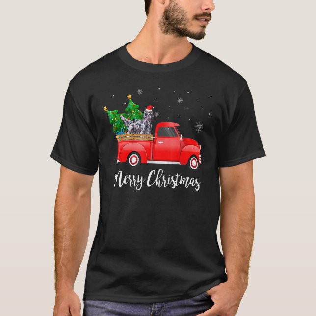 Engelska Setter Red Lastbil Julgran Julafton Hund T Shirt (Framsida)