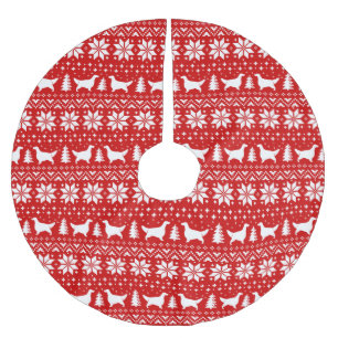 Engelska Setter Silhouettes jul Mönster Red Julgransmatta Borstad Polyester