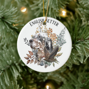 Engelska setter , Woodcock Hunting , Art Julgransprydnad Keramik