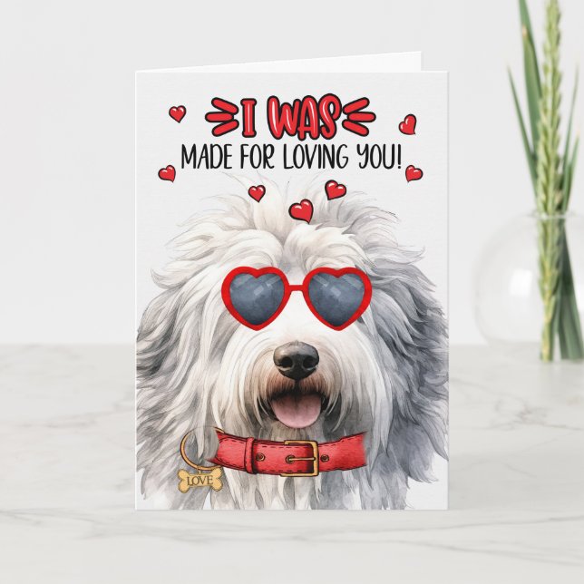 Engelska Sheepdog Hund Made for Loving You Valenti Helgkort (Framsida)
