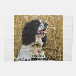 Engelska spanielvig med pipa kökshandduk