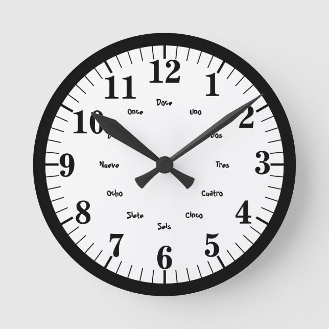 Engelska spanska Nummer Round Clock Rund Klocka (Framsida)