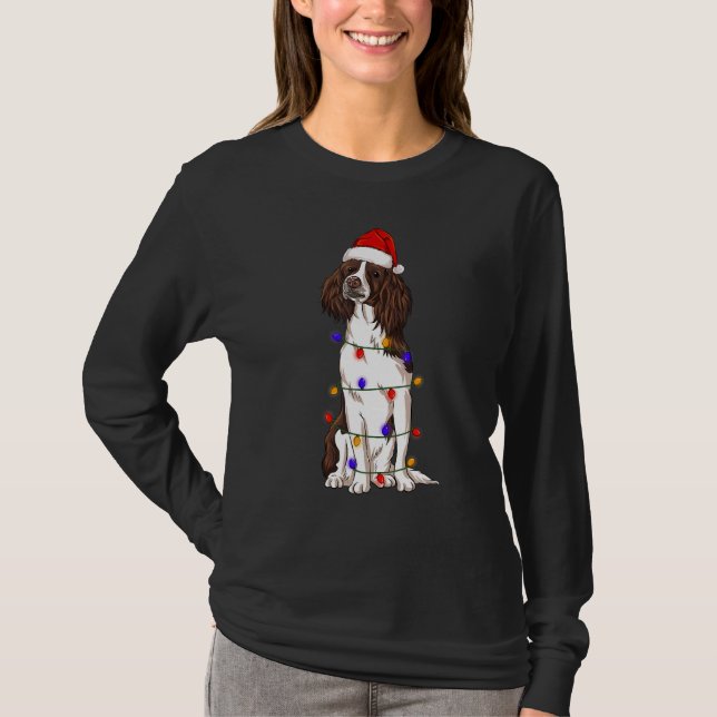 Engelska Springer Spain Hund Wearing jul Hat T Shirt (Framsida)