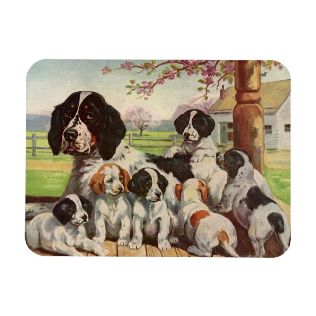 Engelska Springer Spain mamma och valpar Magnet (Horisontell)
