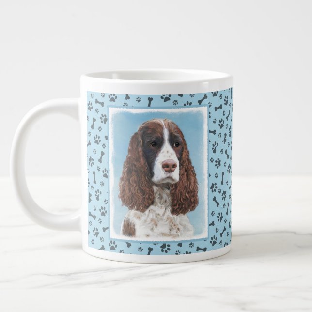 Engelska Springer Spain Painting Original Hund Art Jumbo Mugg (Vänster)