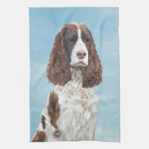 Engelska Springer Spain Painting Original Hund Art Kökshandduk