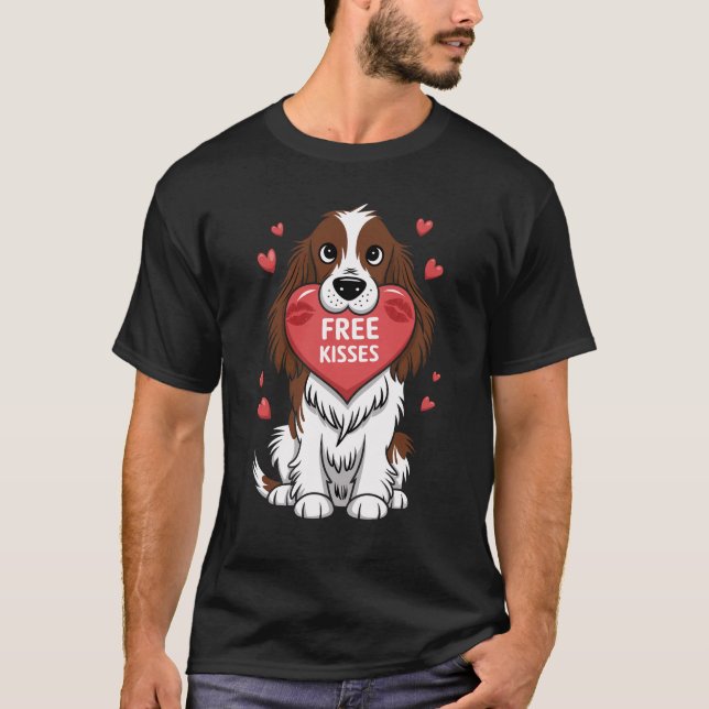 Engelska Springer spanel Hund Valentines day Kisse T Shirt (Framsida)
