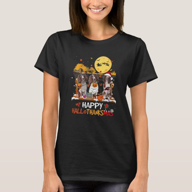 Engelska Springer spanel Lycklig Hallothanksmas Ha T Shirt (Framsida)