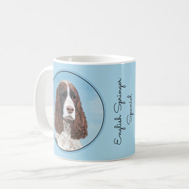 Engelska Springer spanel Painting Original Hund Ar Kaffemugg (Framsida vänster)
