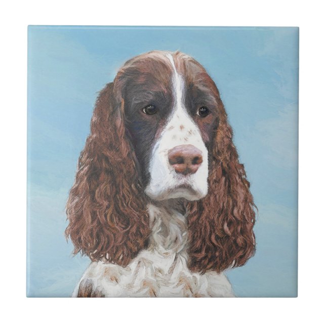 Engelska Springer spanel Painting Original Hund Ar Kakelplatta (Framsidan)
