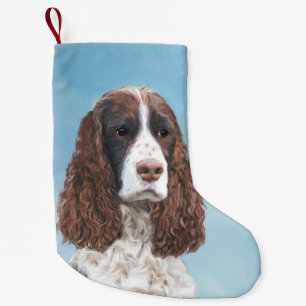Engelska Springer spanel Painting Original Hund Ar Liten Julstrumpa