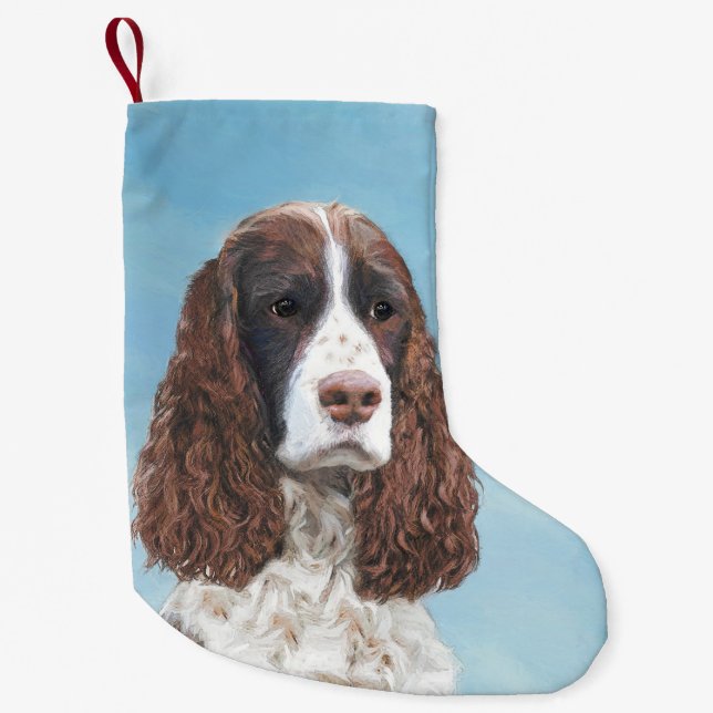 Engelska Springer spanel Painting Original Hund Ar Liten Julstrumpa (Framsidan)