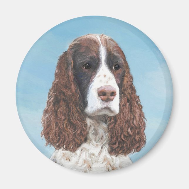 Engelska Springer spanel Painting Original Hund Ar Magnet (Framsidan)