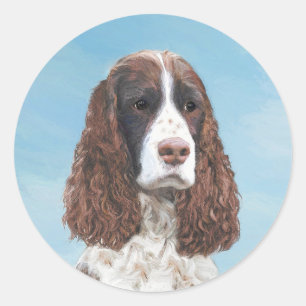 Engelska Springer spanel Painting Original Hund Ar Runt Klistermärke