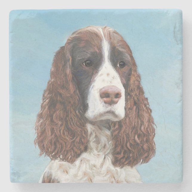 Engelska Springer spanel Painting Original Hund Ar Stenunderlägg (Framsidan)