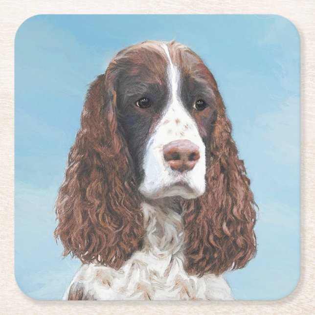 Engelska Springer spanel Painting Original Hund Ar Underlägg Papper Kvadrat (Framsidan)