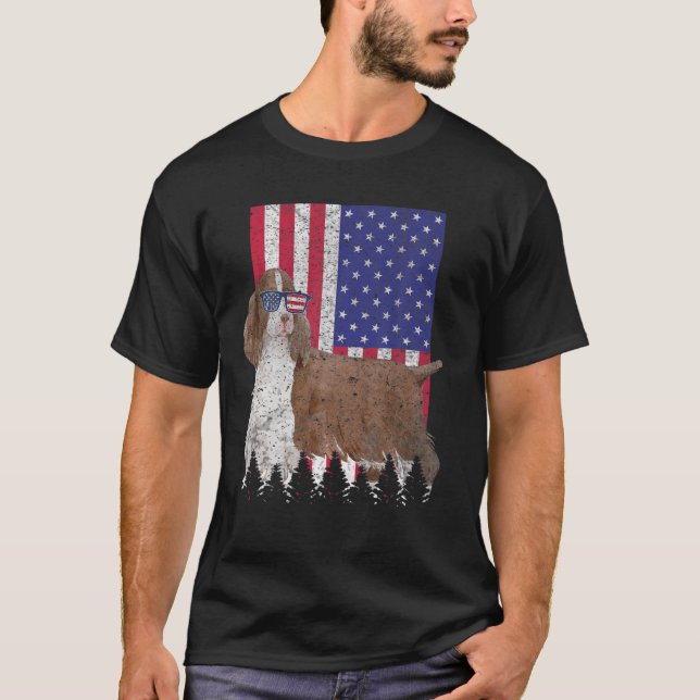 Engelska Springer spanel Patriotic Hund USA T Shirt (Framsida)