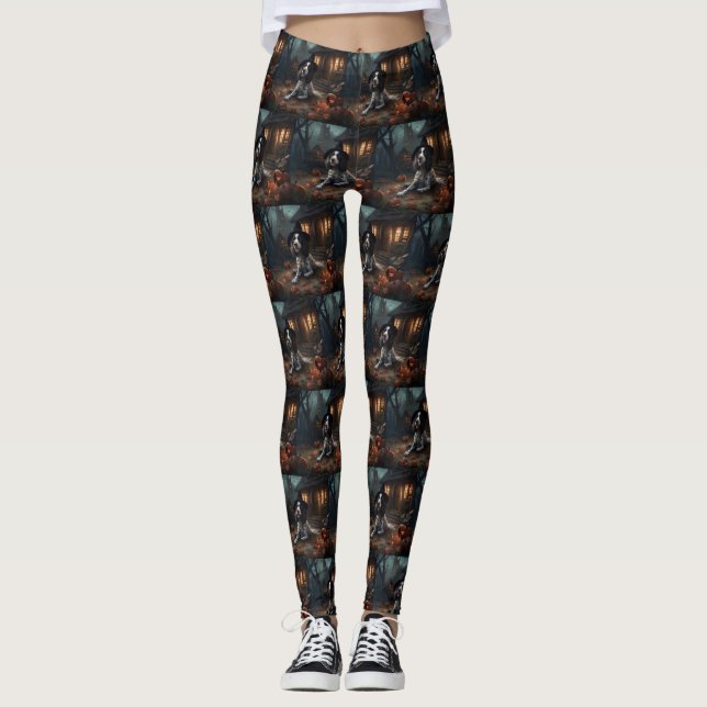 Engelska Springer spanel Pumpkins Halloween Scary Leggings (Framsida)