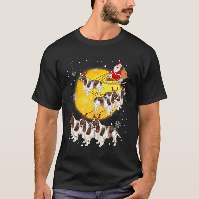 Engelska Springer spanel Reindeer jul Hund Lo T Shirt (Framsida)