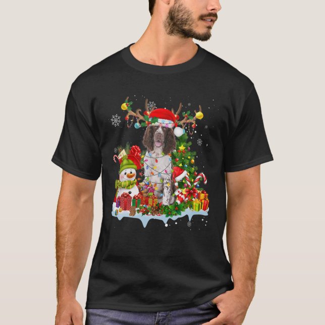 Engelska Springer spanel Reindeer jul Ljus T Shirt (Framsida)