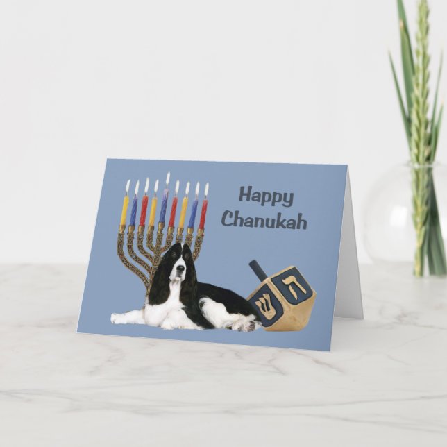 Engelska Springer-spanelen Chanukah Card Menorah D Helgkort (Framsida)