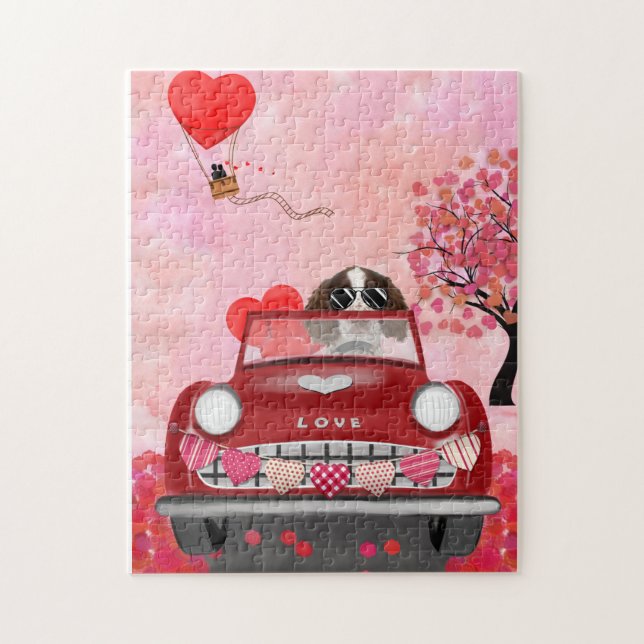 Engelska Springer Spaniel Car Hearts Valentine Pussel (Vertikal)