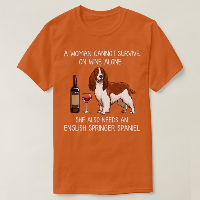 Engelska Springer Spaniel och vin Rolig hund T Shirt (Design framsida)