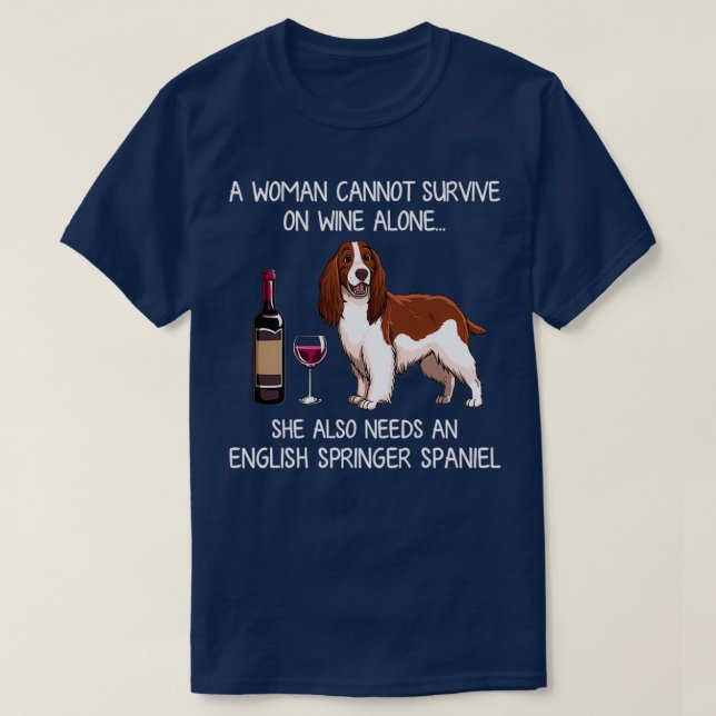Engelska Springer Spaniel och vin Rolig hund  T Shirt (Design framsida)