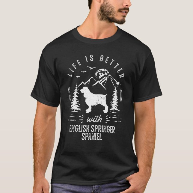 Engelska Springer spanjoren Life Better Mamma Papp T Shirt (Framsida)