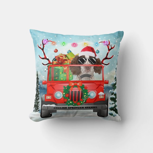 Engelska Springer Spanska hund med julklappar Kudde (Framsida)