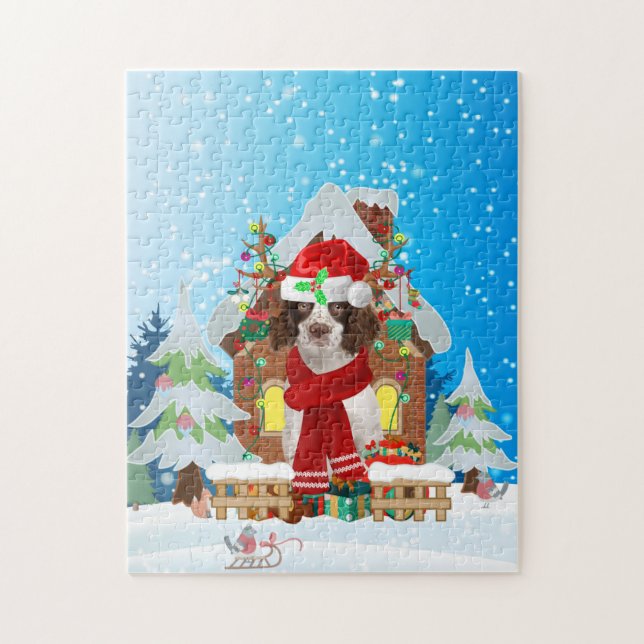 Engelska Springer Spanska hund med julklappar Pussel (Vertikal)
