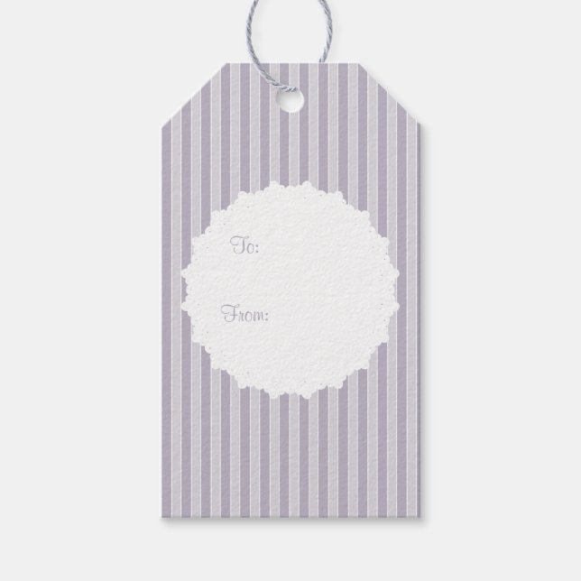 Engelska stugan Lilac Stripe med Snöre Doily Presentetikett (Framsidan)