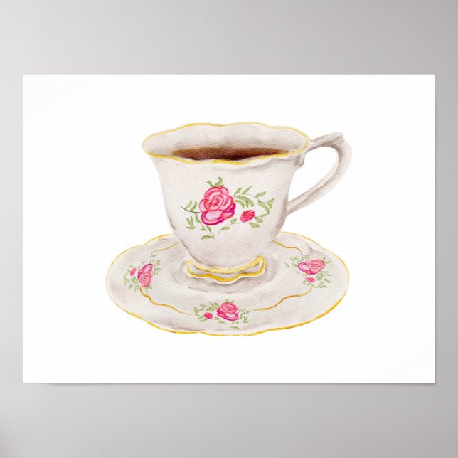 Engelska Tea kopp rosa Poster (Framsidan)