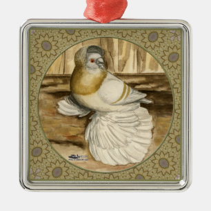 Engelska Trumpeter Pigeon Guld Ram Julgransprydnad Metall