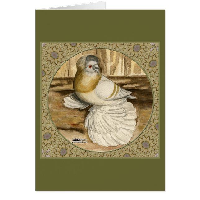 Engelska Trumpeter Pigeon Guld Ram OBS Kort (Framsidan)