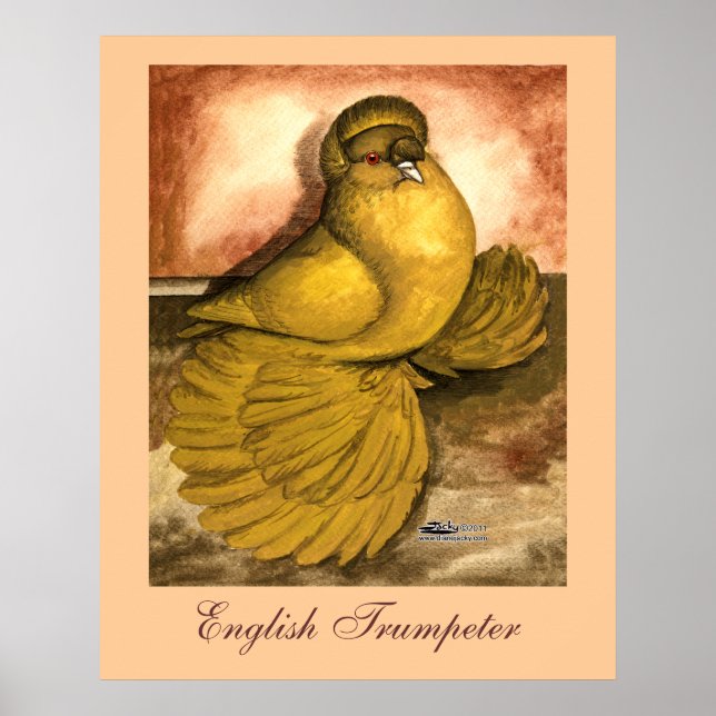 Engelska Trumpeter Pigeon Gult Self Poster (Framsidan)