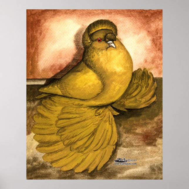 Engelska Trumpeter Pigeon Gult Self Poster (Framsidan)